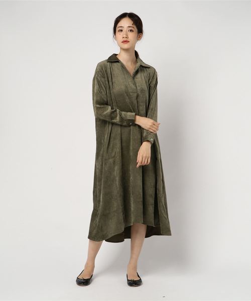 KOBE LETTUCE（コウベレタス）の「コーデュロイスキッパーボリュームロングワンピース＊レディース/シャツワンピース[E1949]神戸レタス（ワンピース・レディース・カーキ/キャメル/ライトベージュ・FREE）」の7枚目の写真