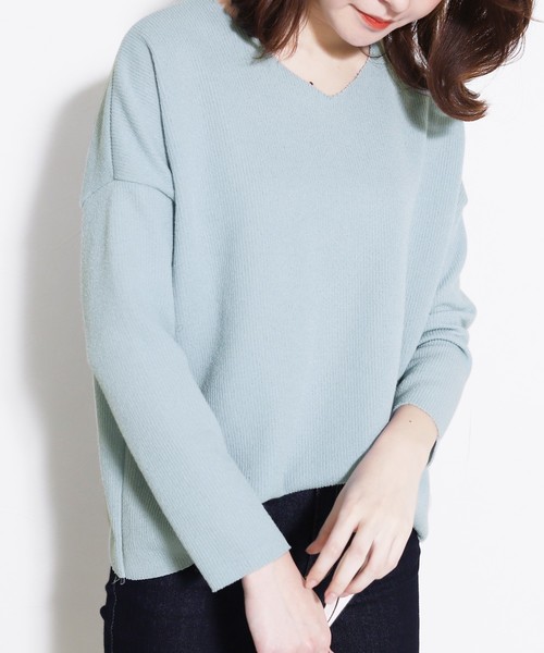 reca（レカ）の「大人Vネックニットトップス（ニット/セーター・レディース・ブラック/ネイビー/オフホワイト/カーキ/ピンク/ブルー系その他/ベージュ・FREE）」の6枚目の写真