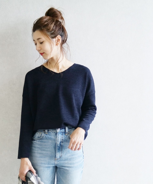 reca（レカ）の「大人Vネックニットトップス（ニット/セーター・レディース・ブラック/ネイビー/オフホワイト/カーキ/ピンク/ブルー系その他/ベージュ・FREE）」の15枚目の写真