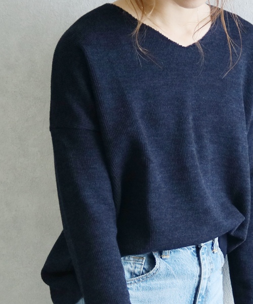 reca（レカ）の「大人Vネックニットトップス（ニット/セーター・レディース・ブラック/ネイビー/オフホワイト/カーキ/ピンク/ブルー系その他/ベージュ・FREE）」の12枚目の写真