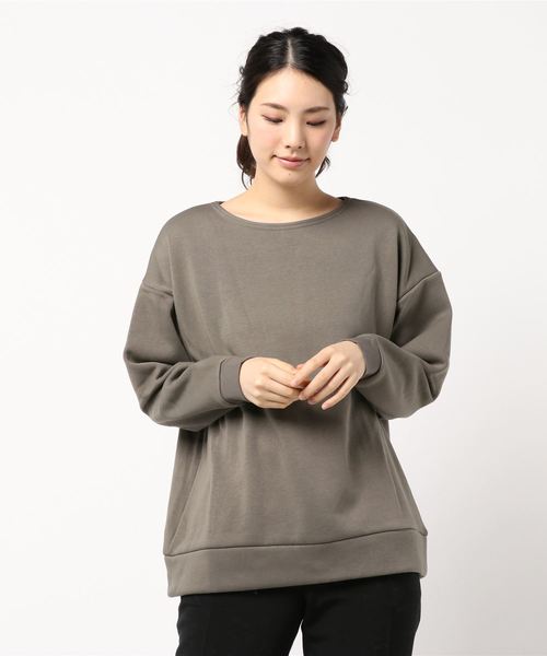 KOBE LETTUCE（コウベレタス）の「まるで着る毛布！暖かさダントツ『ぬく盛り』裏起毛スウェットボートネックドルマンチュニックプルオーバー＊レディース/トレーナー[C3527]神戸レタス（スウェット・レディース・チャコールグレー/ブラック/ダークグリーン/ピンク/グレイッシュベージュ・FREE）」の3枚目の写真