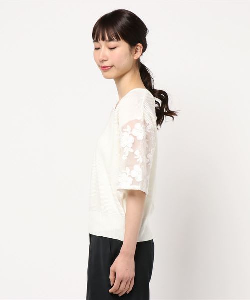 GeeRA(ジーラ)の「袖3Dレースリップル編ニット(ニット/セーター・レディース・ブラック/オフホワイト・MEDIUM/LARGE/X-LARGE)」の3枚目の写真