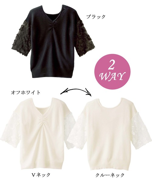 GeeRA(ジーラ)の「袖3Dレースリップル編ニット(ニット/セーター・レディース・ブラック/オフホワイト・MEDIUM/LARGE/X-LARGE)」の9枚目の写真