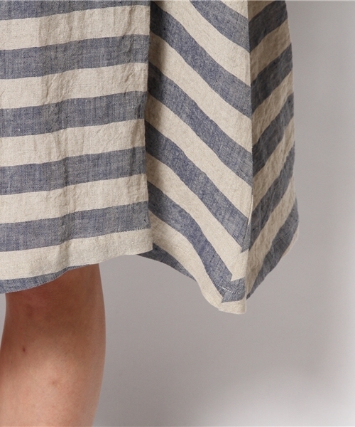 BEAMS BOY（ビームスボーイ）の「BEAMS BOY / リネン ボーダー 袖ライン 7分 ワンピース（ワンピース・レディース・グレー/ブルー・ONE SIZE）」の8枚目の写真