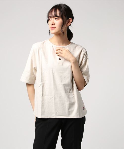 go slow caravan(ゴースローキャラバン)の「LINEN/COTTONストレッチゆったりヘンリー5分TEE W(Tシャツ/カットソー・レディース・ナチュラル/ブルー・FREE)」の1枚目の写真