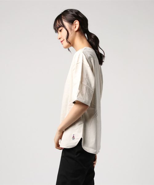 go slow caravan(ゴースローキャラバン)の「LINEN/COTTONストレッチゆったりヘンリー5分TEE W(Tシャツ/カットソー・レディース・ナチュラル/ブルー・FREE)」の3枚目の写真