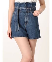 タックハイウエストデニムショートパンツ