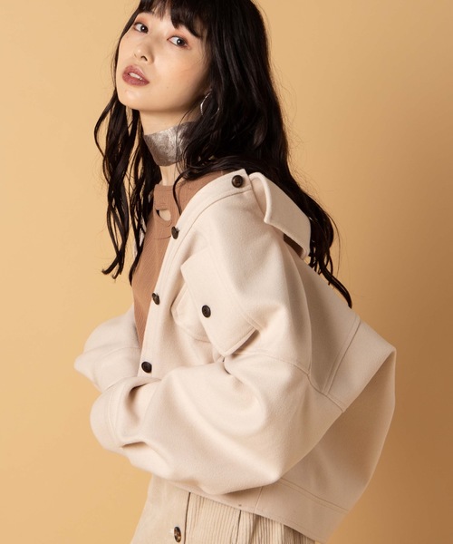 WEGO（ウィゴー）の「WEGO/【セットアップ対応商品】ビッグシルエットショートCPOブルゾンシャツジャケット（ミリタリージャケット・レディース・ブラック系その他/アイボリー/ライトブラウン/ベージュ系その他・FREE）」の2枚目の写真