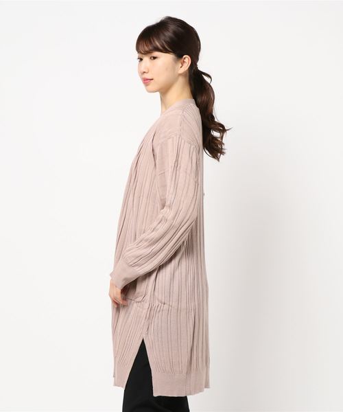 BELLUNA PLUS（ベルーナ）の「ランダムストライプ柄ロングカーディガン（その他アウター・レディース・ネイビー/ピンク/ブルー/杢グレー・MEDIUM/LARGE/XX-LARGE/XXX-LARGE/XXXX-LARGE/X-LARGE）」の5枚目の写真