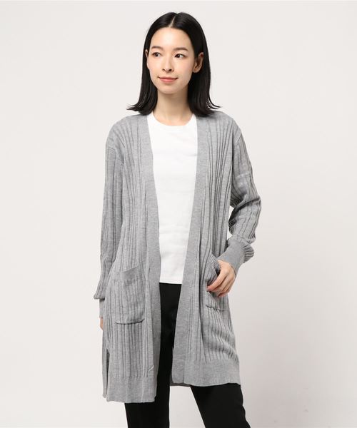 BELLUNA PLUS（ベルーナ）の「ランダムストライプ柄ロングカーディガン（その他アウター・レディース・ネイビー/ピンク/ブルー/杢グレー・MEDIUM/LARGE/XX-LARGE/XXX-LARGE/XXXX-LARGE/X-LARGE）」の7枚目の写真