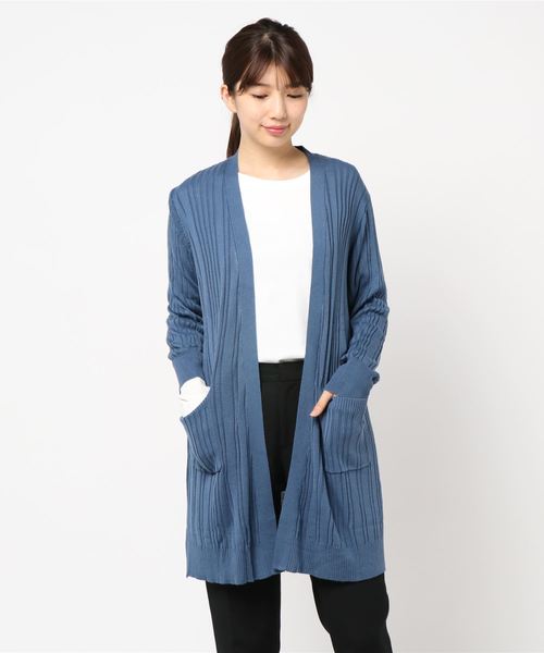 BELLUNA PLUS（ベルーナ）の「ランダムストライプ柄ロングカーディガン（その他アウター・レディース・ネイビー/ピンク/ブルー/杢グレー・MEDIUM/LARGE/XX-LARGE/XXX-LARGE/XXXX-LARGE/X-LARGE）」の9枚目の写真