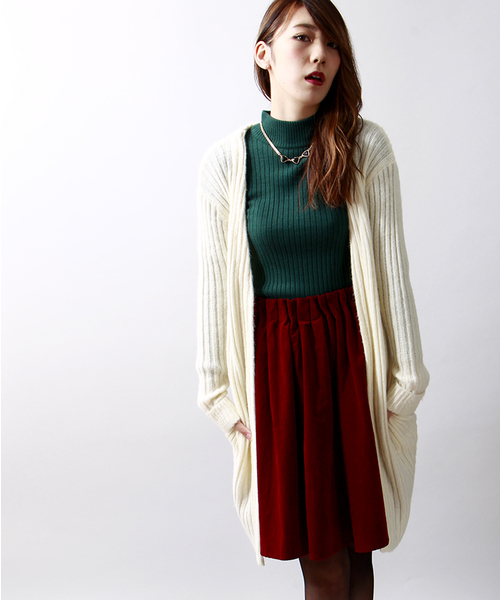 WEGO（ウィゴー）の「WEGO/リブ編みロングカーディガン（カーディガン/ボレロ・レディース・オフホワイト/キャメル・FREE）」の2枚目の写真