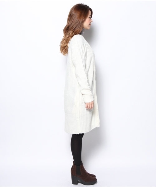 WEGO（ウィゴー）の「WEGO/リブ編みロングカーディガン（カーディガン/ボレロ・レディース・オフホワイト/キャメル・FREE）」の4枚目の写真