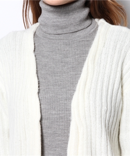 WEGO（ウィゴー）の「WEGO/リブ編みロングカーディガン（カーディガン/ボレロ・レディース・オフホワイト/キャメル・FREE）」の6枚目の写真