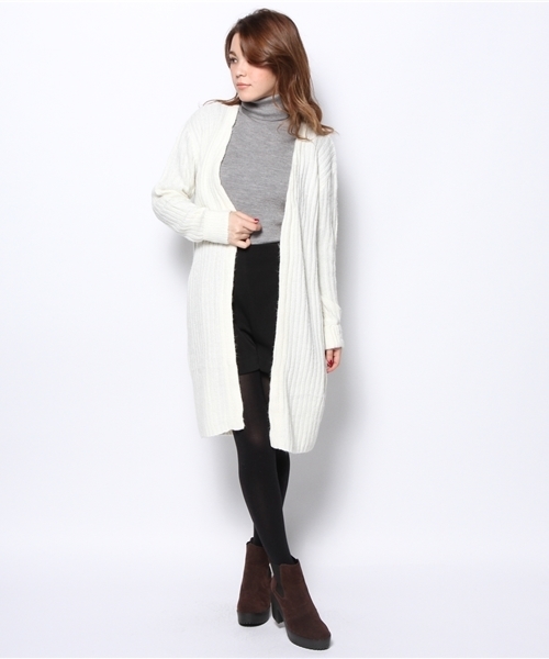 WEGO（ウィゴー）の「WEGO/リブ編みロングカーディガン（カーディガン/ボレロ・レディース・オフホワイト/キャメル・FREE）」の12枚目の写真