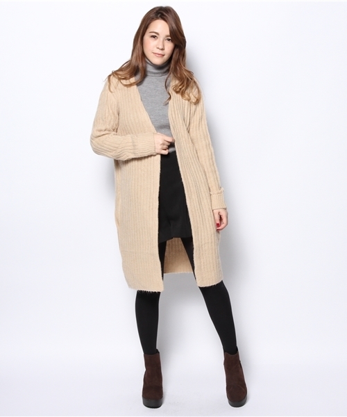 WEGO（ウィゴー）の「WEGO/リブ編みロングカーディガン（カーディガン/ボレロ・レディース・オフホワイト/キャメル・FREE）」の13枚目の写真