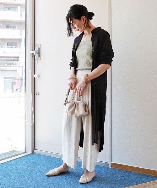 andme（アンドミー）の「レーヨン長袖シャツワンピース（シャツワンピース・レディース・カーキ/ブラック/ベージュ/グレー系その他・M/L）」の2枚目の写真