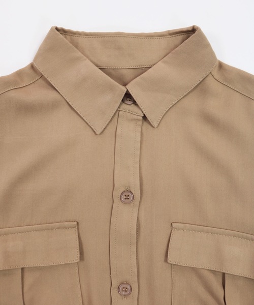 andme（アンドミー）の「レーヨン長袖シャツワンピース（シャツワンピース・レディース・カーキ/ブラック/ベージュ/グレー系その他・M/L）」の17枚目の写真