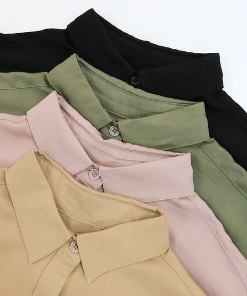 andme（アンドミー）の「レーヨン長袖シャツワンピース（シャツワンピース・レディース・カーキ/ブラック/ベージュ/グレー系その他・M/L）」の11枚目の写真