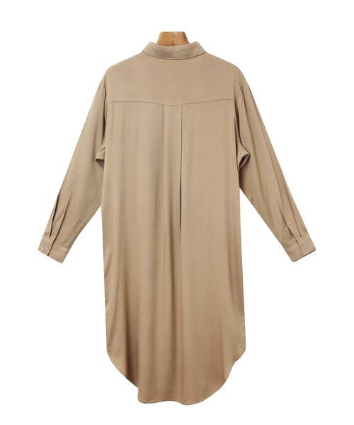 andme（アンドミー）の「レーヨン長袖シャツワンピース（シャツワンピース・レディース・カーキ/ブラック/ベージュ/グレー系その他・M/L）」の9枚目の写真