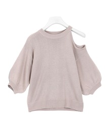 アシンメトリーデザイン5分袖ニットトップス