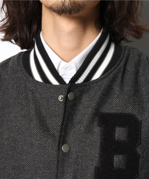 WEGO（ウィゴー）の「WEGO/ツイードスタジャン（スタジャン・メンズ・ダークグレー/ネイビー・MEDIUM/LARGE）」の5枚目の写真