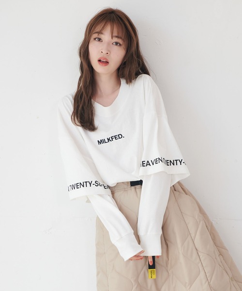 MILKFED.(ミルクフェド)の「LAYERED SLEEVE LOGO TOP(Tシャツ/カットソー・レディース・ホワイト/ブラック/ライトグリーン・ONE SIZE)」の11枚目の写真