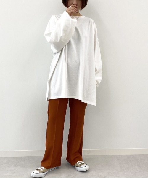 apres jour mignon（アプレジュールミニョン）の「スリット入りBIGロンT【ZOZOTOWN限定アイテム】（Tシャツ/カットソー・レディース・アイボリー/ブラック/ダークパープル/オフホワイト・フリー）」の9枚目の写真