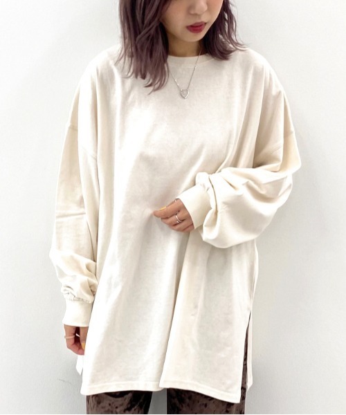 apres jour mignon（アプレジュールミニョン）の「スリット入りBIGロンT【ZOZOTOWN限定アイテム】（Tシャツ/カットソー・レディース・アイボリー/ブラック/ダークパープル/オフホワイト・フリー）」の14枚目の写真