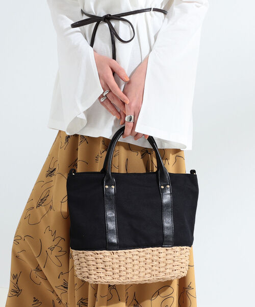 Ray BEAMS（レイビームス）の「Ray BEAMS / キャンバス カゴ トートバッグ（トートバッグ・レディース・ブラック/ホワイト・ONE SIZE）」の9枚目の写真