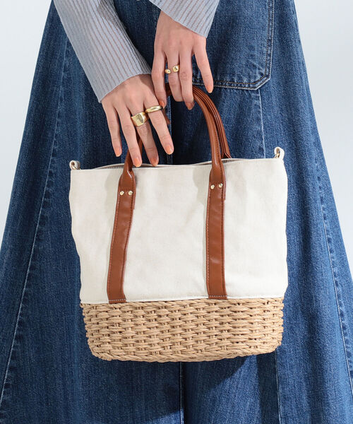 Ray BEAMS（レイビームス）の「Ray BEAMS / キャンバス カゴ トートバッグ（トートバッグ・レディース・ブラック/ホワイト・ONE SIZE）」の19枚目の写真