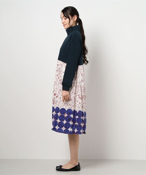 フォークロアドットプリント 天竺ドッキングワンピース