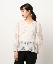 earth music&ecology | レースシャーリングブラウス　＊(シャツ/ブラウス)
