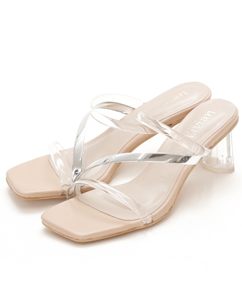 VIVIAN（ヴィヴィアン）の「スクエアトゥアシメ華奢ストラップクリアヒールサンダル（サンダル・レディース・アンティークゴールド/ブラック/ベージュ/シルバー系その他3/ホワイト×レッド・L/S/M/LL）」の22枚目の写真