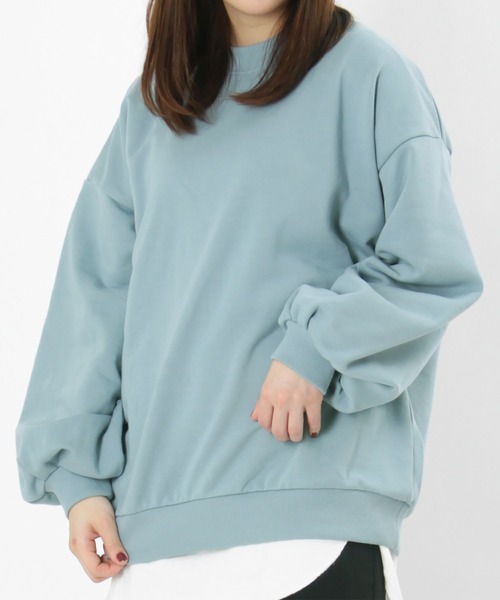 make a ray!(メイク ア レイ!)の「ビッグシルエット スウェット ボリューム袖 クルーネック 無地/ トレーナー(スウェット・レディース・モカ/グレイッシュブルー/チャコールグレー・M/L)」の3枚目の写真