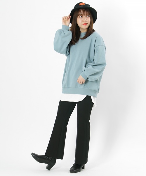 make a ray!(メイク ア レイ!)の「ビッグシルエット スウェット ボリューム袖 クルーネック 無地/ トレーナー(スウェット・レディース・モカ/グレイッシュブルー/チャコールグレー・M/L)」の7枚目の写真