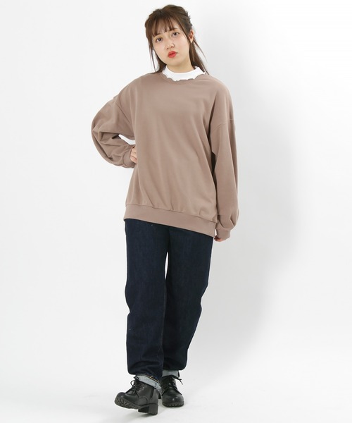 make a ray!(メイク ア レイ!)の「ビッグシルエット スウェット ボリューム袖 クルーネック 無地/ トレーナー(スウェット・レディース・モカ/グレイッシュブルー/チャコールグレー・M/L)」の6枚目の写真