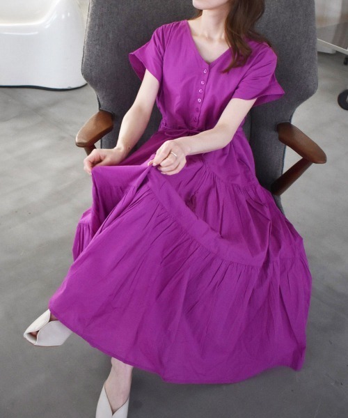 solleim（ソルレム）の「インド綿マキシ丈ティアードワンピース（ワンピース・レディース・パープル/ブラック/ベージュ/グレー・FREE）」の4枚目の写真