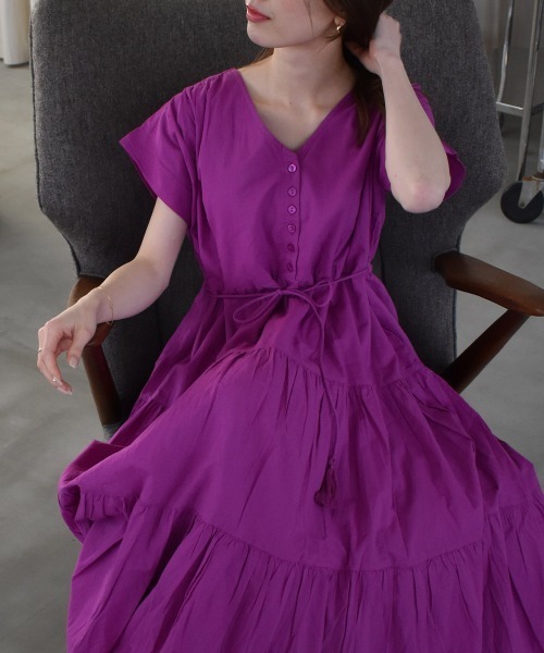 solleim（ソルレム）の「インド綿マキシ丈ティアードワンピース（ワンピース・レディース・パープル/ブラック/ベージュ/グレー・FREE）」の20枚目の写真