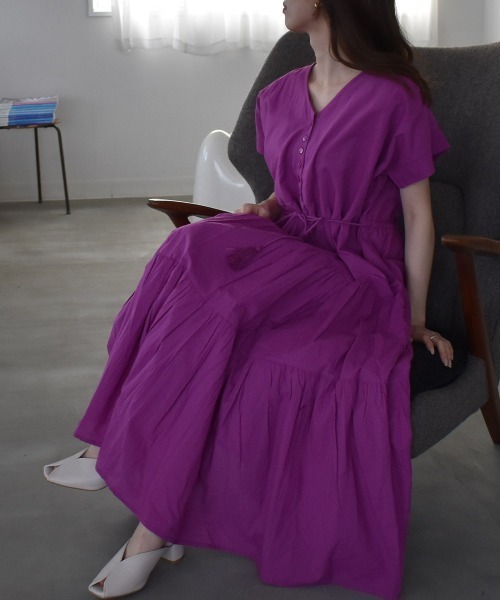 solleim（ソルレム）の「インド綿マキシ丈ティアードワンピース（ワンピース・レディース・パープル/ブラック/ベージュ/グレー・FREE）」の18枚目の写真