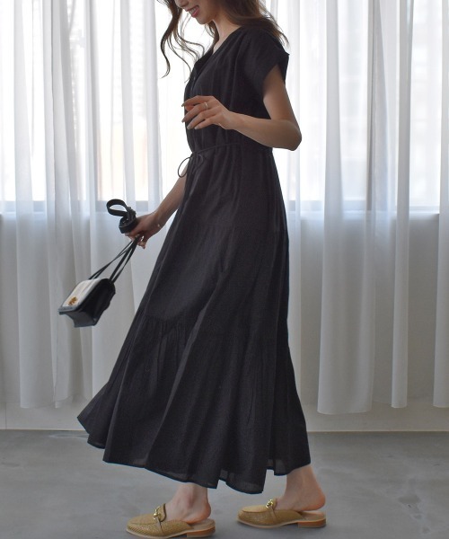 solleim（ソルレム）の「インド綿マキシ丈ティアードワンピース（ワンピース・レディース・パープル/ブラック/ベージュ/グレー・FREE）」の22枚目の写真