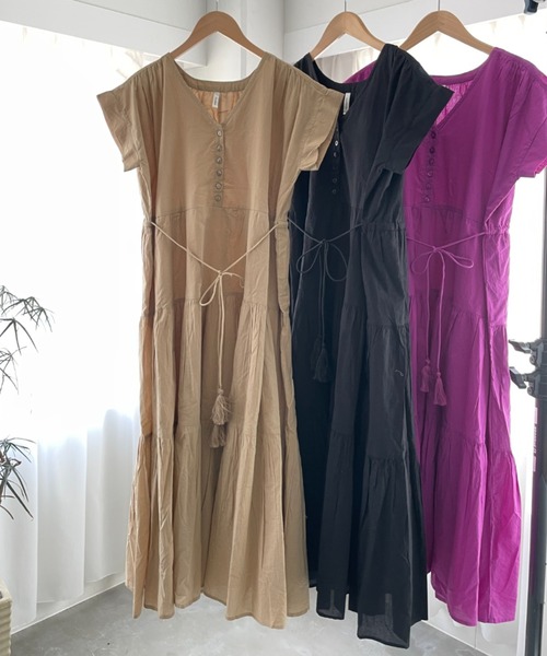 solleim（ソルレム）の「インド綿マキシ丈ティアードワンピース（ワンピース・レディース・パープル/ブラック/ベージュ/グレー・FREE）」の19枚目の写真