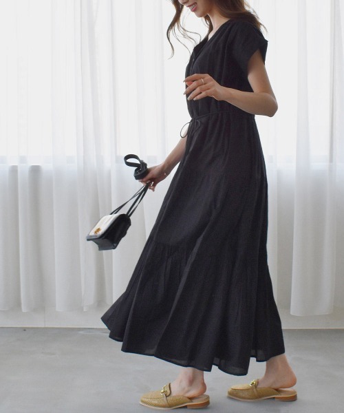 solleim（ソルレム）の「インド綿マキシ丈ティアードワンピース（ワンピース・レディース・パープル/ブラック/ベージュ/グレー・FREE）」の9枚目の写真
