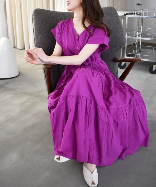 solleim（ソルレム）の「インド綿マキシ丈ティアードワンピース（ワンピース・レディース・パープル/ブラック/ベージュ/グレー・FREE）」の14枚目の写真