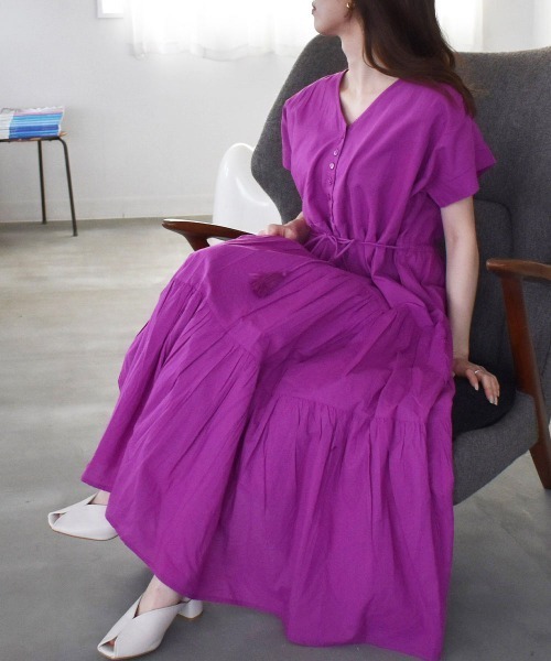 solleim（ソルレム）の「インド綿マキシ丈ティアードワンピース（ワンピース・レディース・パープル/ブラック/ベージュ/グレー・FREE）」の15枚目の写真