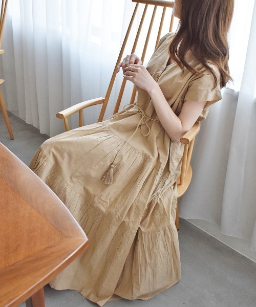 solleim（ソルレム）の「インド綿マキシ丈ティアードワンピース（ワンピース・レディース・パープル/ブラック/ベージュ/グレー・FREE）」の17枚目の写真