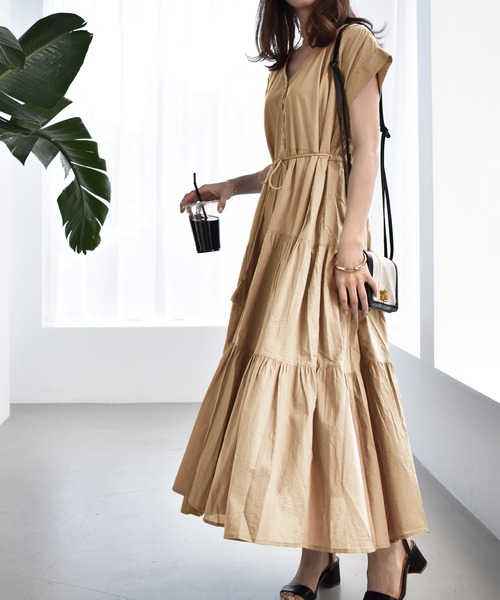 solleim（ソルレム）の「インド綿マキシ丈ティアードワンピース（ワンピース・レディース・パープル/ブラック/ベージュ/グレー・FREE）」の16枚目の写真