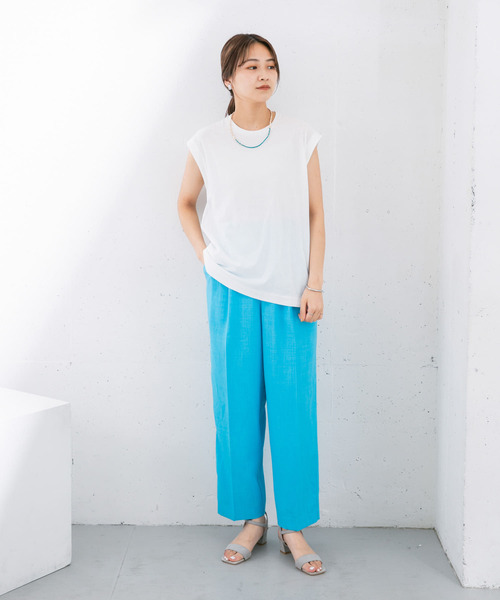 KBF（ケイビーエフ）の「『UR TECH』+抗菌 オーバーサイズコットンタンクトップ（Tシャツ/カットソー・レディース・ベージュ/ブラック/オフホワイト・ONE）」の5枚目の写真