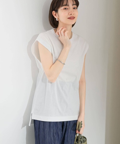 KBF（ケイビーエフ）の「『UR TECH』+抗菌 オーバーサイズコットンタンクトップ（Tシャツ/カットソー・レディース・ベージュ/ブラック/オフホワイト・ONE）」の8枚目の写真