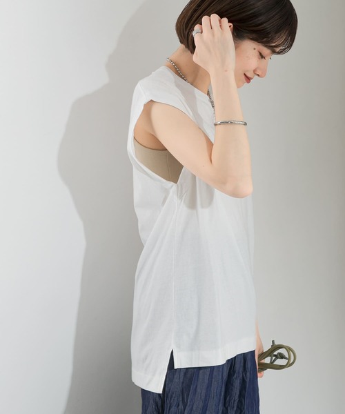 KBF（ケイビーエフ）の「『UR TECH』+抗菌 オーバーサイズコットンタンクトップ（Tシャツ/カットソー・レディース・ベージュ/ブラック/オフホワイト・ONE）」の9枚目の写真